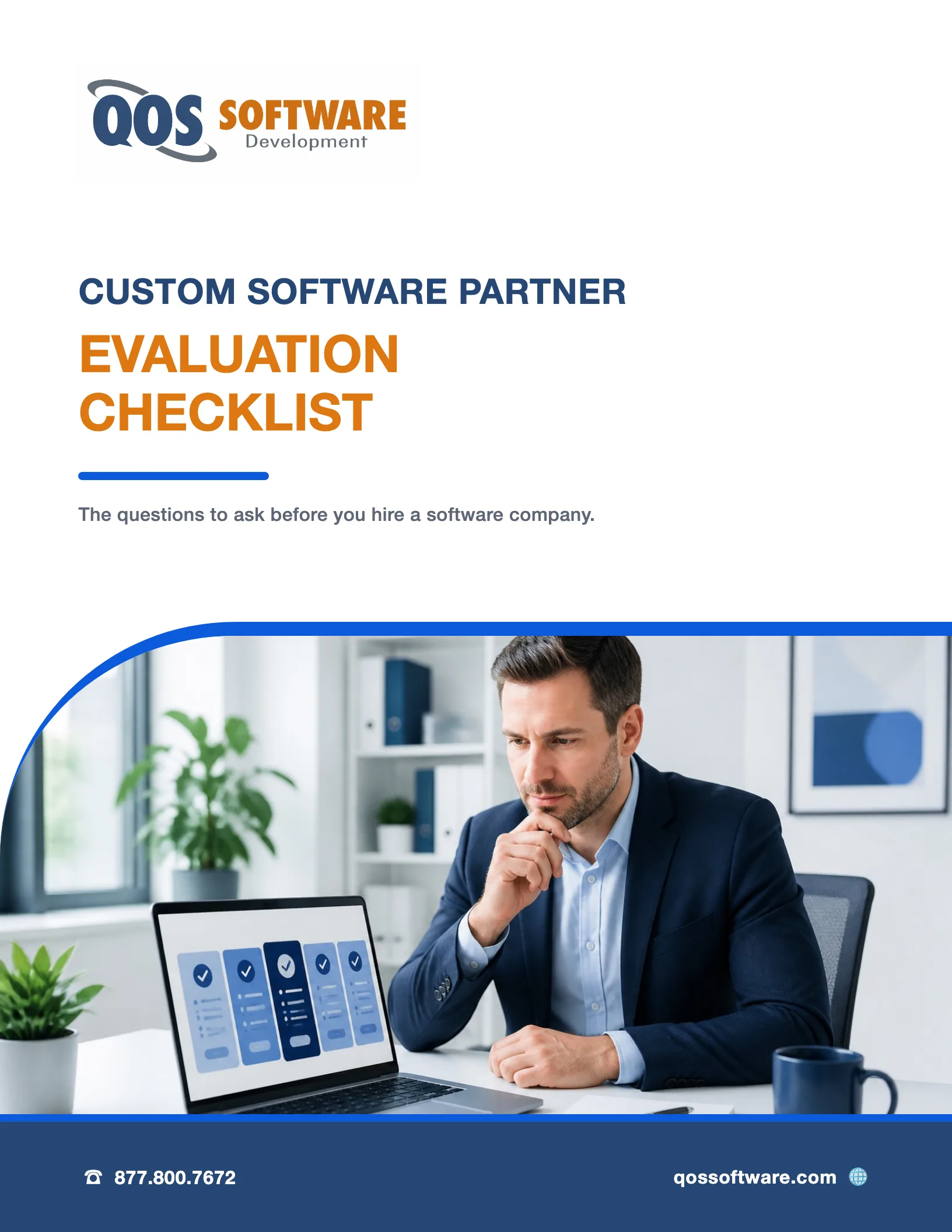 Cover of the Custom Software Partner Evaluation Checklist from QOS Software