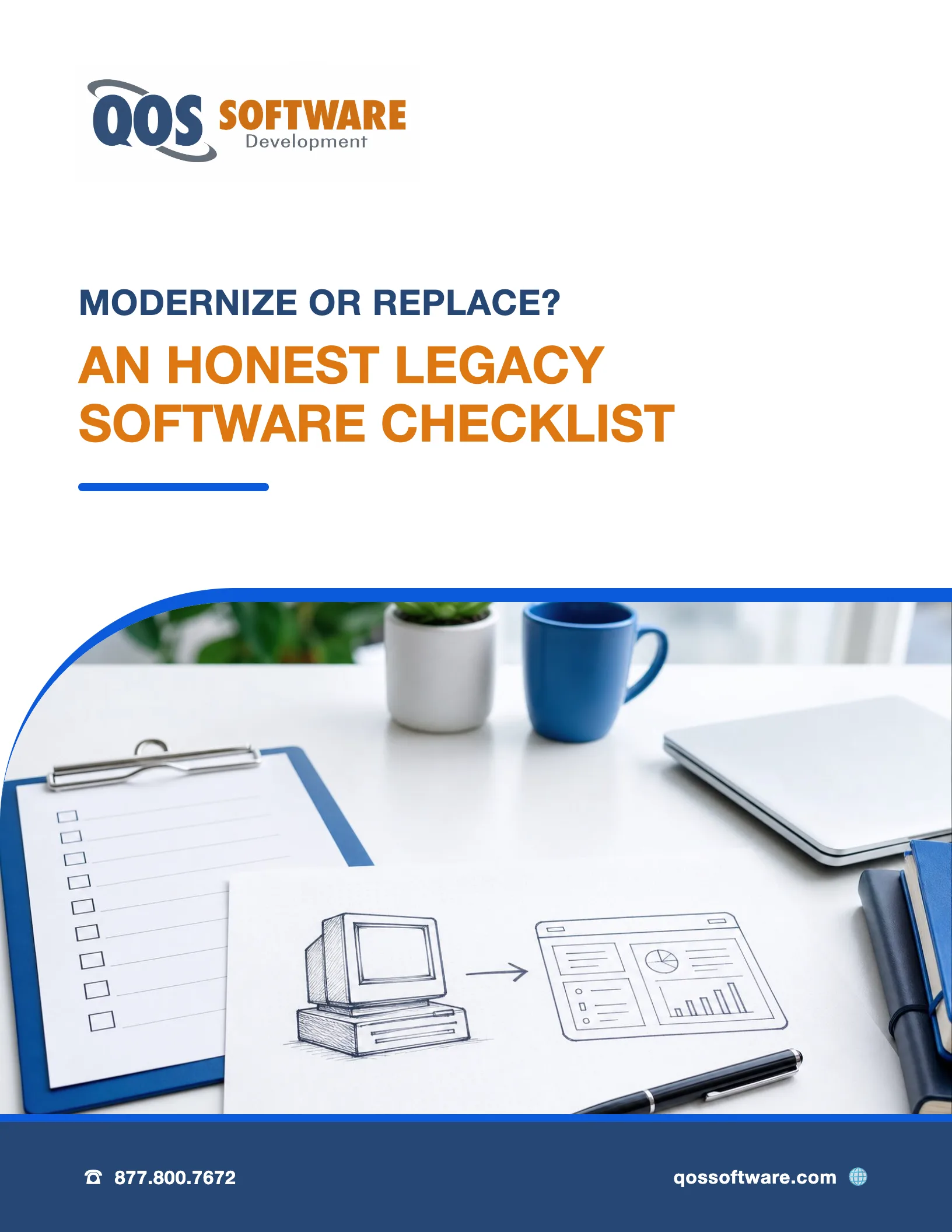 Cover of the QOS Software legacy software assessment checklist, modernize-or-replace guide