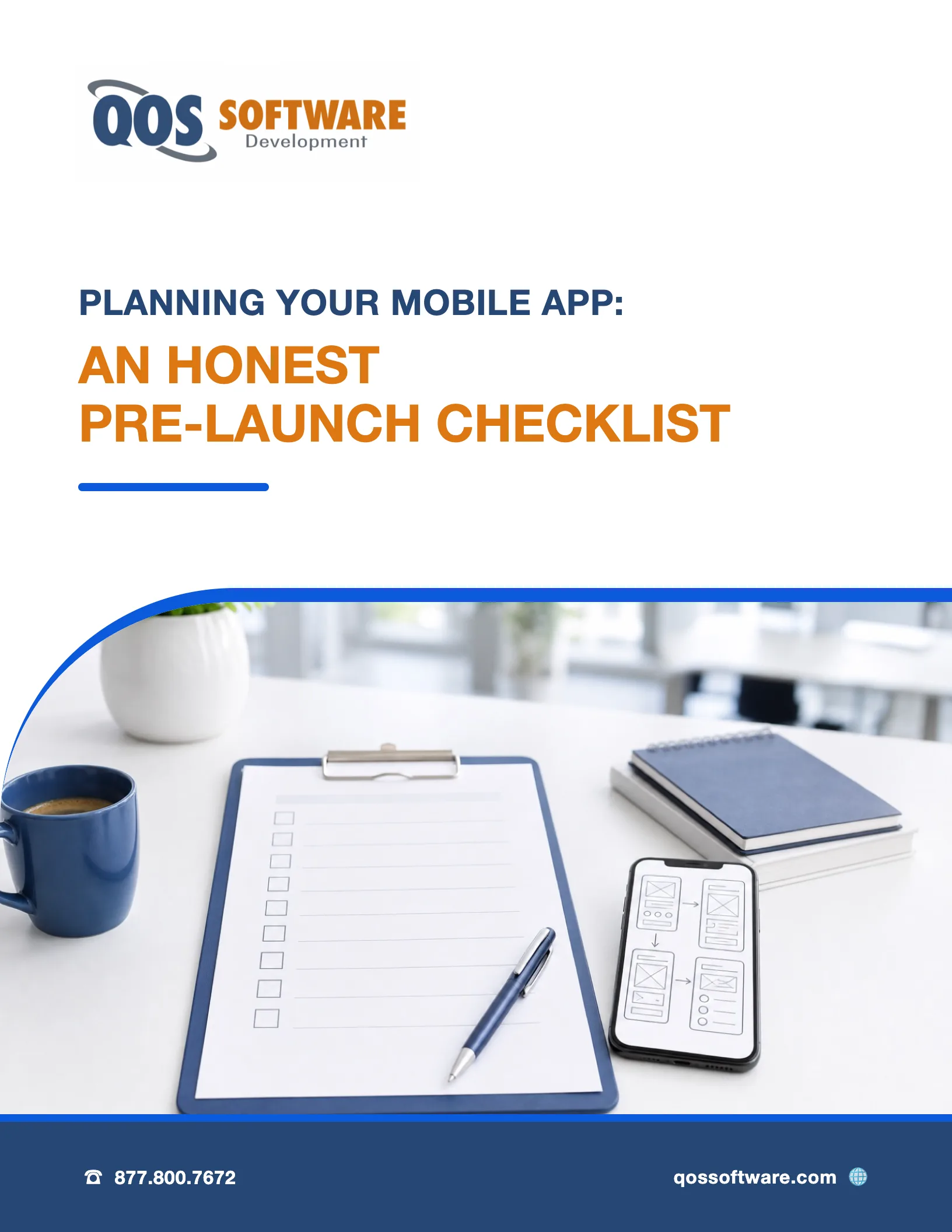 Cover of the QOS Software mobile app planning pre-launch checklist guide